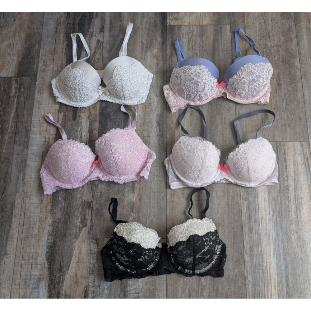 Bundle Lot of 5 Victoria's Secret Bras Lace-Trimmed Underwire 32C Lined Demi